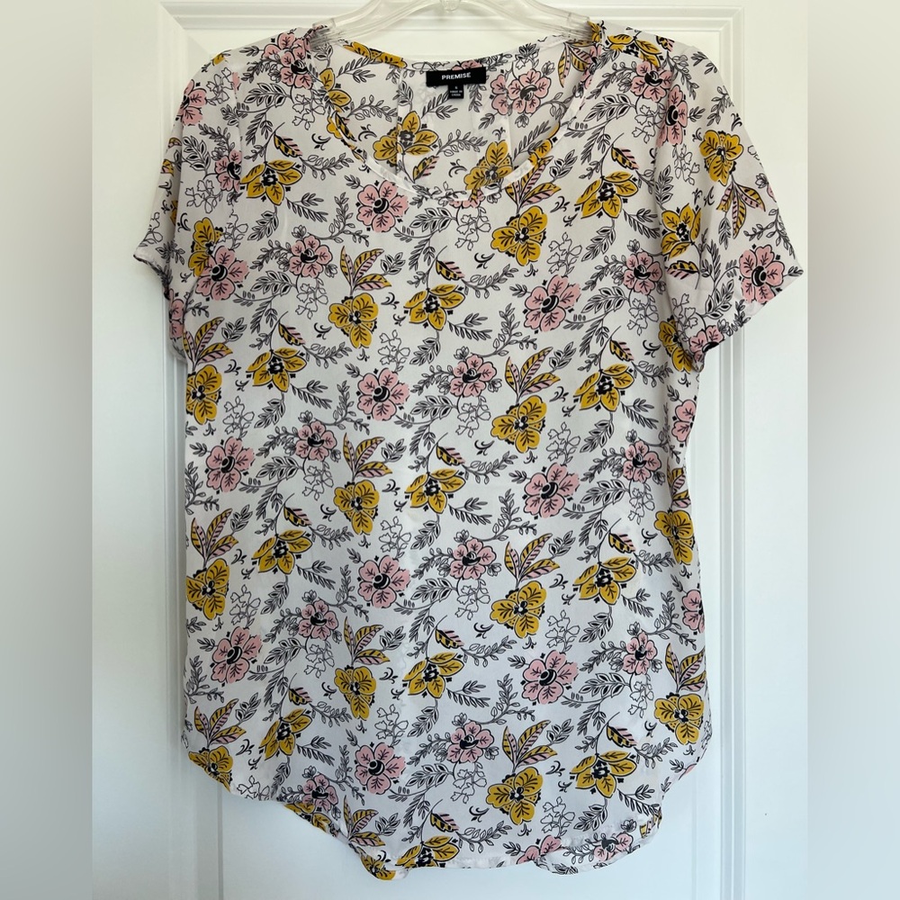 Premise Floral Blouse in Pink and Yellow (size small)